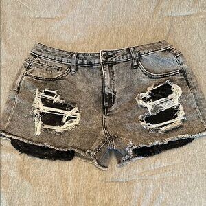 Distressed Gray Denim Shorts